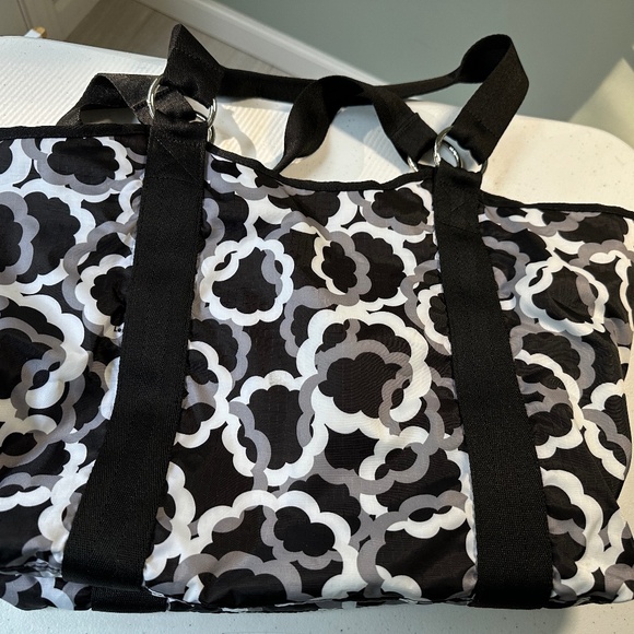 LeSportsac Large Shoulder Bag Purse Double Handles w/Metal Loops Black & White - Picture 4 of 15